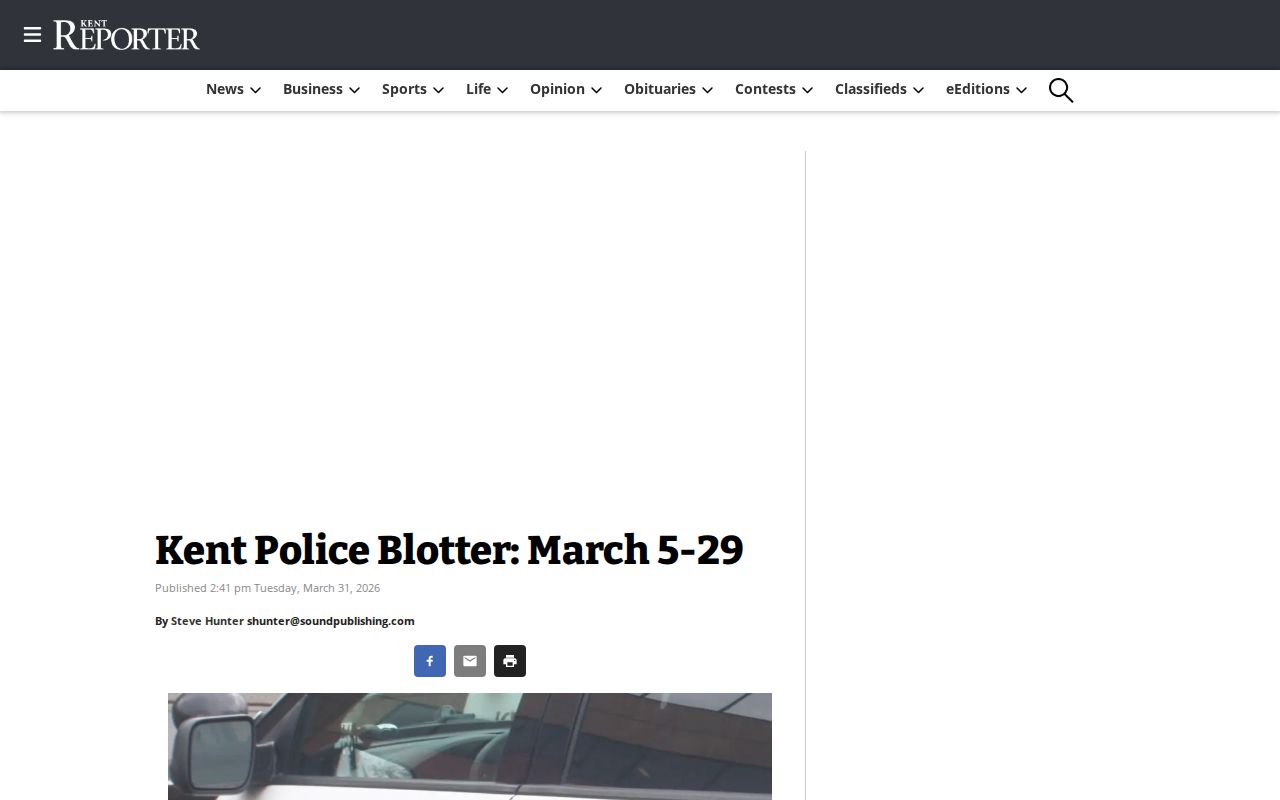 Kent Reporter selected Kent police blotter news article