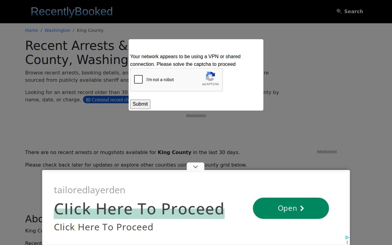 Unofficial King County mugshot news landscape with official record warning